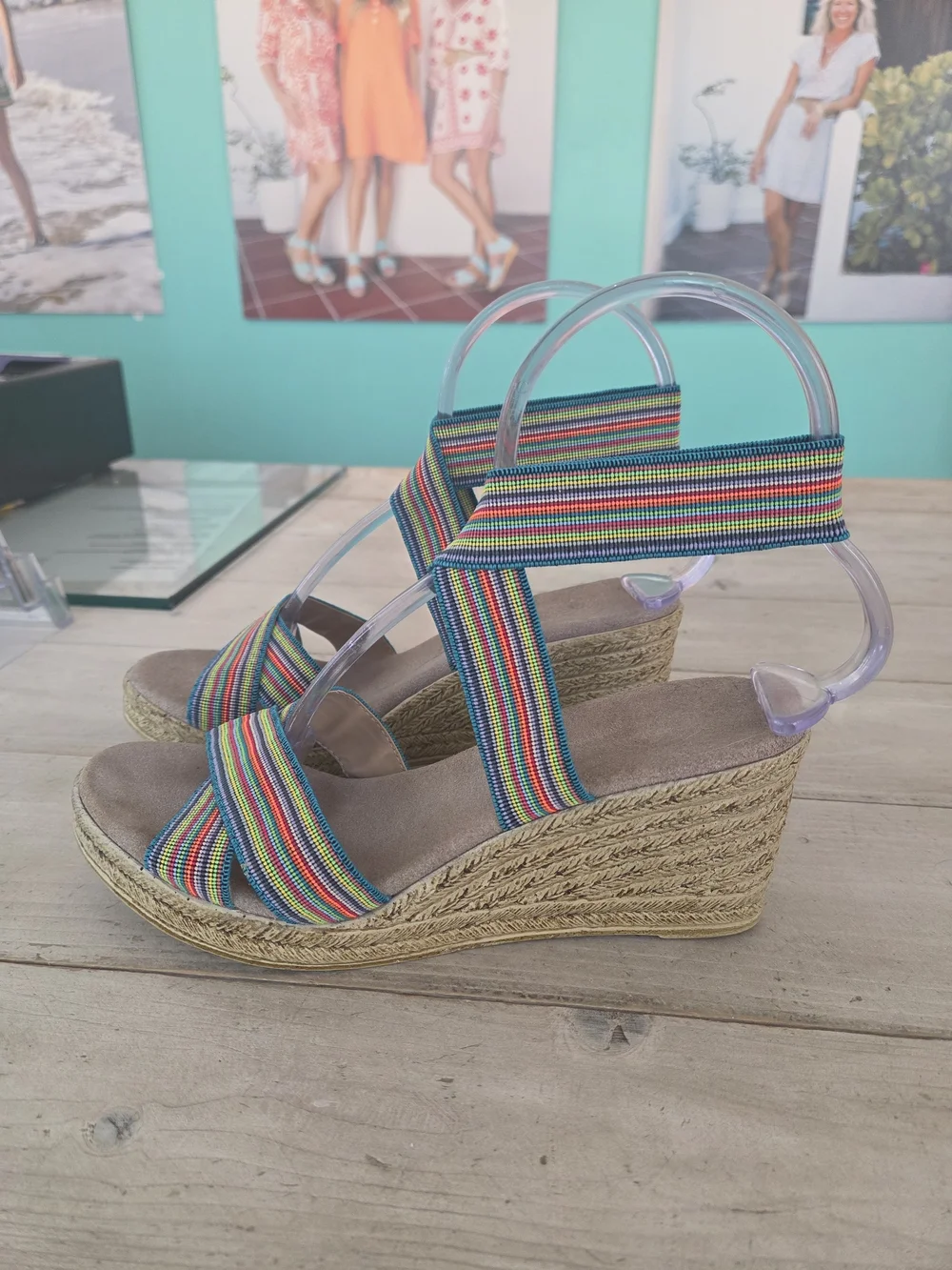 CHARLESTON SHOE CO. Multicolor Striped Wedge Sandals